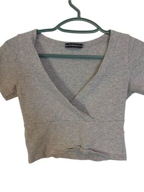 Brandy Melville Light Gray Wrap cotton Crop Top